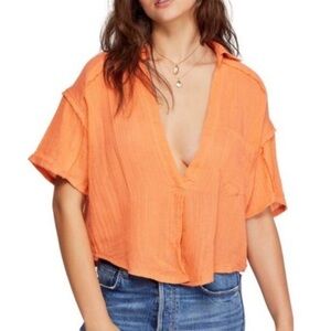 Free People Full of Light Orange Cotton Top Women’s Size Medium